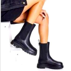 Aldo Maple Leather Mid-Calf Chelsea Lug Sole Boots